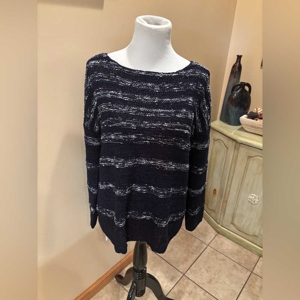 Talbots Women's Petites Navy Blue & White Striped Sweater Size XL
